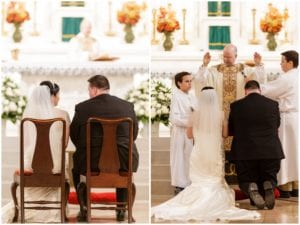 bride and groom during catholic wedding mass